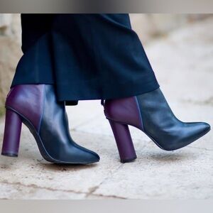 NEW Cabi Leather Booties, Black and Mulberry Colorblock | Size 10